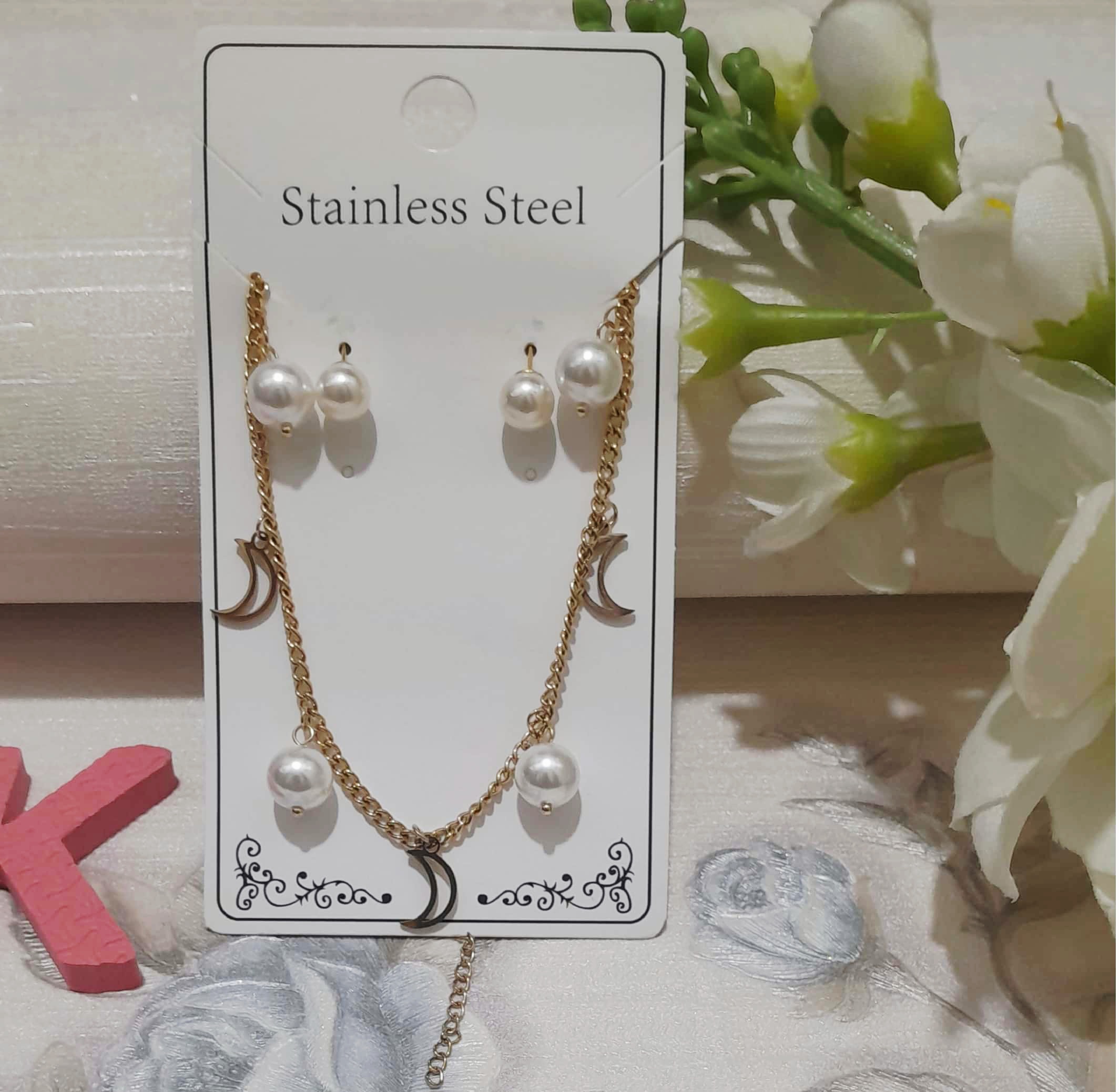 نیم ست ماه و مروارید استیل