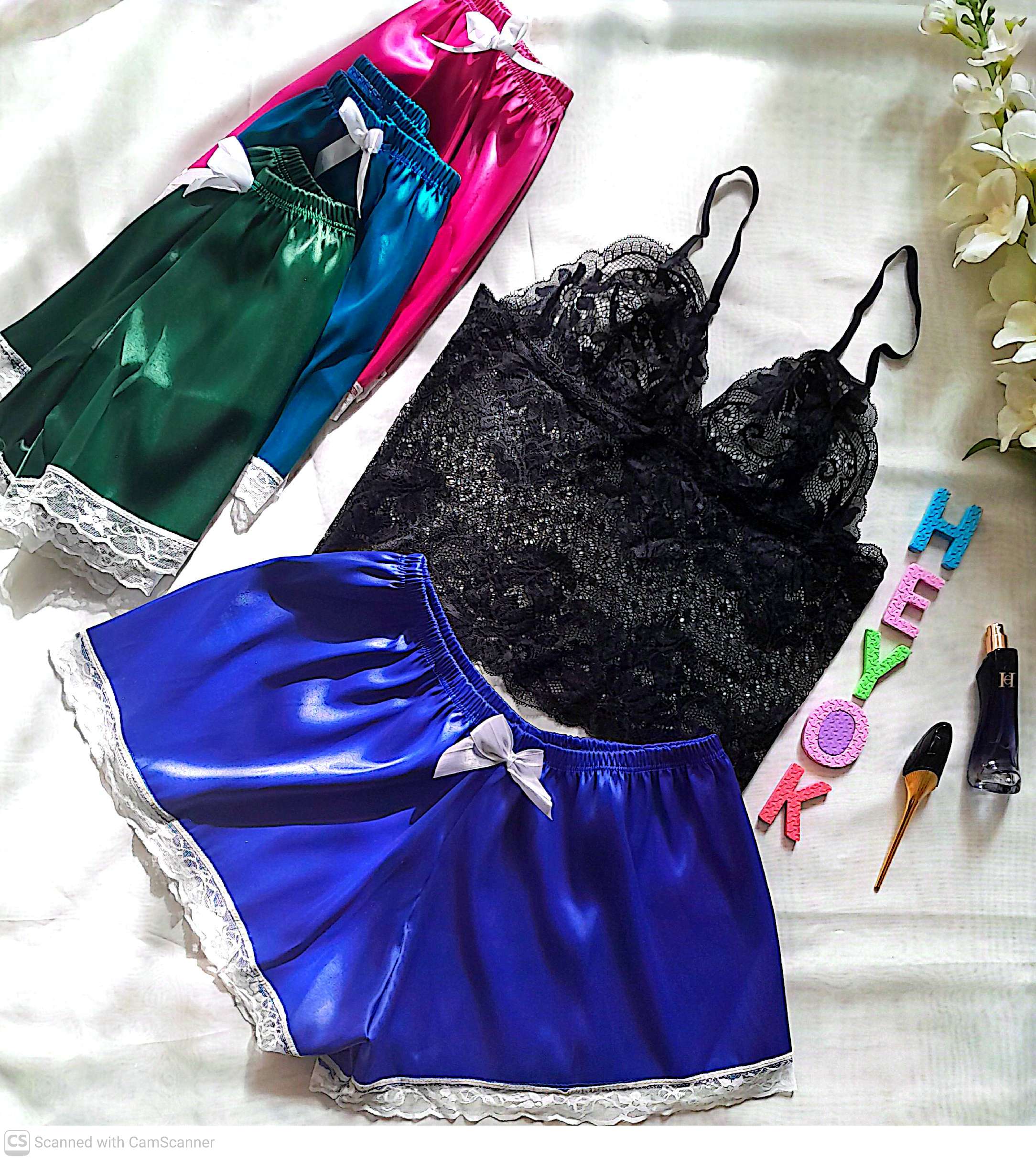 ست تاپ گیپور و شرتک ساتن Victoria secret