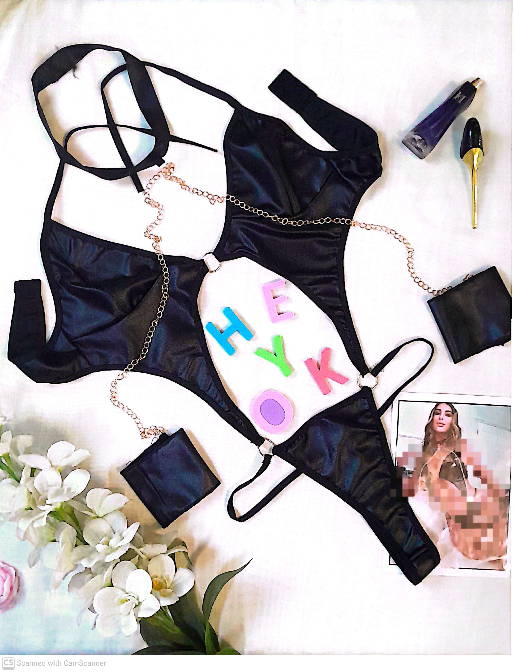 بادی زنانه فانتزی طرح چرم زنجیردار کد 1021