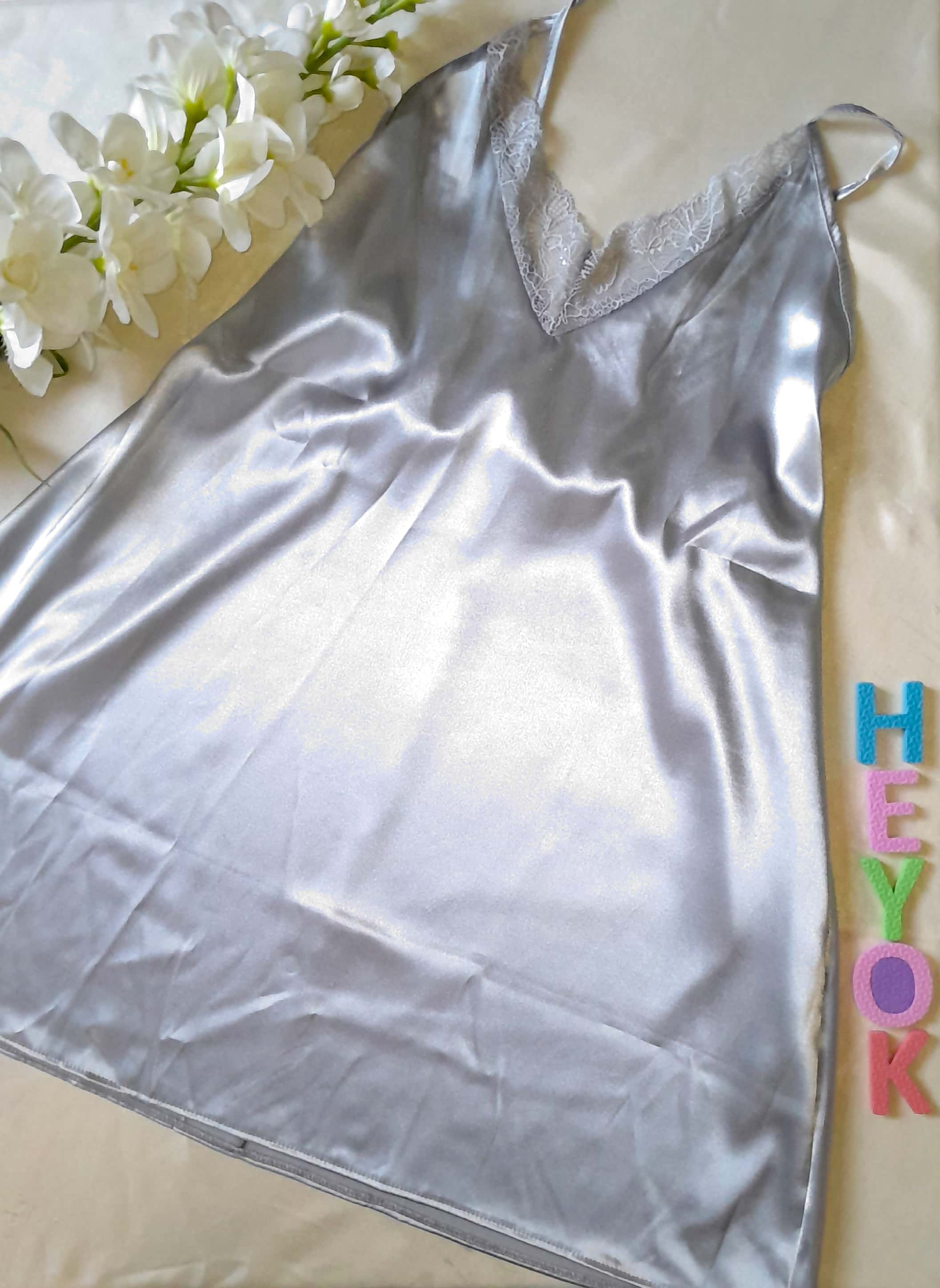 لباس خواب ساتن لبه یقه توری