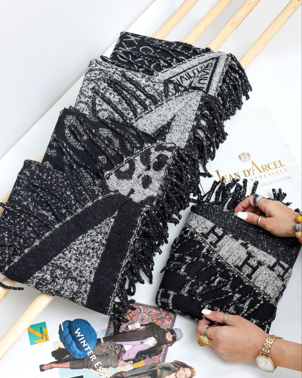 شال موهر صابونی دورو مارک | 5 طرح میکس سفید مشکی